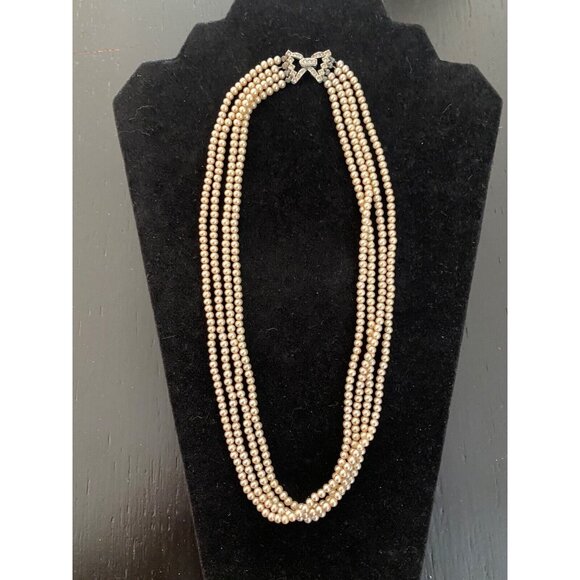 Necklace Faux Pearl, Marvelle Vintage 4-Strand, Gorgeous clasp, 20”Signed. - Picture 1 of 15